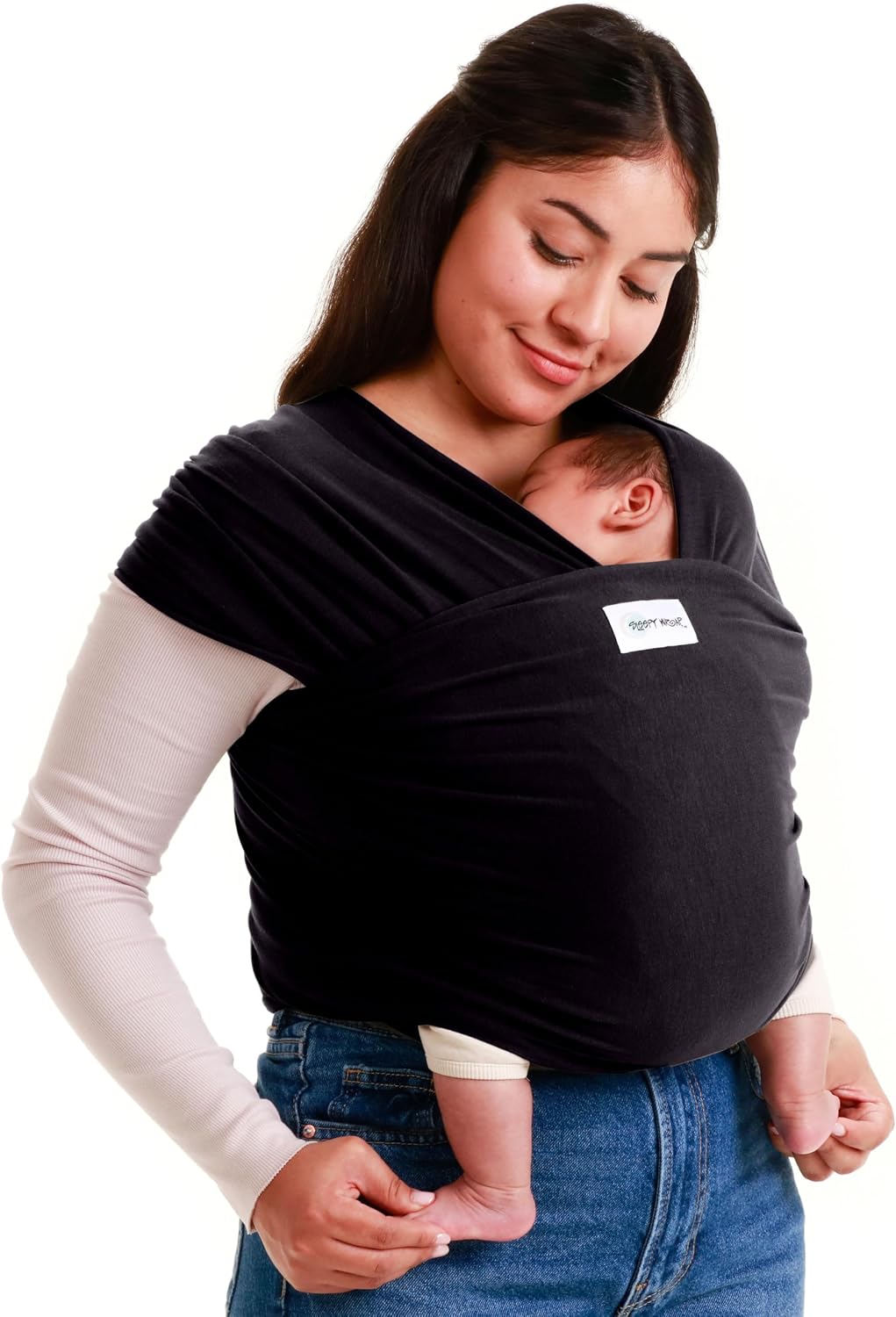 Sleepy Wrap Baby Carrier Newborn to Toddler (7-35 lbs/3-15 kg) - Hands-Free & Hip-Healthy Baby Wrap Carrier, Machine-Washable & Breathable (Black)