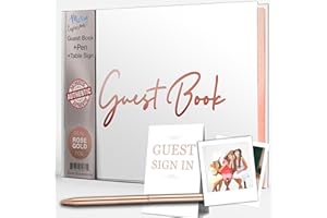 Merry Expressions Wedding Guest Book & Pen, Rose Gold Finish - 23x18 cm Hardcover White Polaroid Guest Book 100 Pages - Guest Sign In Book for Wedding Reception, Birthday Party, Bridal Showers & More