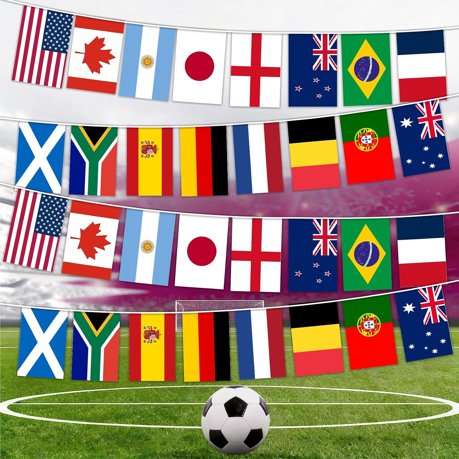 Flankor World Cup Football 2026 Flags Bunting for World Cup Party Decorations 36ft/11m, Double Sides Flags Bunting for World Cup Football Bar Club Garden Street Decor(1 Pack, 21x14cm)