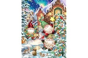 RICUVED Christmas Diamond Painting Kits, 5D Gnomes Diamond Painting Kits for Adults Full Drill Diamond Painting Kits Winter Diamond Art Kits Christmas Tree Crystal Art for Home Decor 12x16 Inch