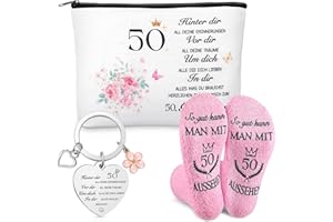 Weewooday Birthday Gift for Women Including Cosmetic Bag for Women Socks and Keyring Gift Ideas for Women Wife Mother Grandma Daughter Sister Girlfriend Teenager, As shown in the picture, 50 Years