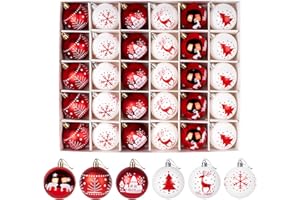 ‎HOMEWIT Homewit Weihnachtskugeln, 30 Stücke 6CM Kunststoff Christbaumkugeln Weihnachtsdeko mit Weihnachtsbaumschmuck Traditionelles Thema Rot Weiß, Weihnachtsbaum Bälle Dekorationen für Weihnachten