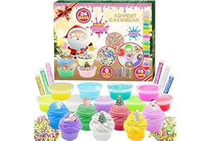 SEEYKEY Slime Advent Calendar 2024 for Boys Girls, DIY Fluffy Crystal Slime Kids Christmas Advant Calendars 24 Days,Christmas Surprises Gift with DIY Slime Kit