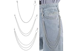 HJZHII 3Pcs Pants Chain, Jeans Chains Silver Wallet Chain Hip Hop Rock Punk Chains Metal Belt Biker Trouser Accessory for Keys Belt Loop Purse Handbag Men Women Boy Girl