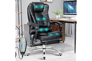 Blisswood 8 Point Massage Office Chair for Home Office,Executive Office Chair with Footrest & Lumbar Support 130° Reclining Computer Desk Chairs Adjustable Height 360° Swivel Recliner Chair (Black)