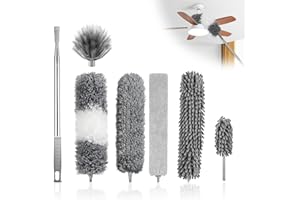 Alitree 7 Piezas Plumero Telescopico Extensible, Microfibra Lavable Plumero Atrapapolvo Longitud 40-250cm, Plumero de Limpieza Reutilizable, para Huecos, Techos, Telarañas, Ventiladores de Techo