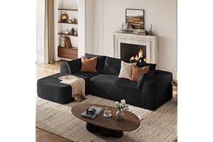 ‎LINSY HOME LINSY HOME Ecksofa mit Schlaffunktion - 270cm Corduroy Modulares Schlafsofa, L Form Couch, Sofa 3 Sitzer mit Ottomane, Sektionssofas für Wohnzimmer, Keine Montage erforderlich, Schwarz