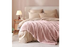 Covebett Plüsch Kuscheldecke Flauschig Decke 150x200cm Fleecedecke Rosa Einfarbig Gestreift Weich Dicke Warme Cashmere Touch Kaninchen Kunstfell Tagesdecke Sofadecke Wohndecke für Couch Bett Sofa