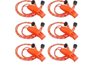 JULBEAR 6PCS Safety Survival Whistles with Adjustable Reflective Lanyard Emergency Plastic Whistle Marine Whistle