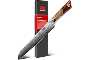 SHAN ZU Cuchillo de pan de Damasco, cuchillo de cocina profesional japonés de 18 cm, fabricado en acero en polvo SG2 y 91 capas de acero de Damasco, mango ergonómico de arce - Serie White Tiger