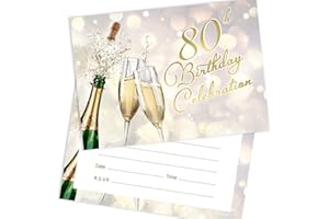 Olivia Samuel 20 x 80th Birthday Celebration Invites from Champagne Style - Ready to Write with Envelopes