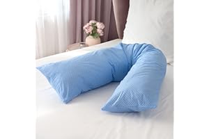 ‎PHD PRIMERA PHD Primera Seitenschläferkissen 200 x 40 cm mit Bezug (Hellblau mit Punkten) - Allergiker-empfohlen u. 60°C waschbar, perfekt als Schwangerschaftskissen u. Stillkissen, Öko-Tex 100 Zertifiziert