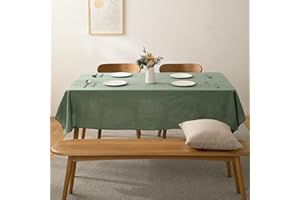 ‎ATSENSE ATsense Tischdecke, Tischdecke Grün, Tischdecken Leinenoptik-100% Gewaschener Baumwolle Eckig Tischtuch 140x220 cm