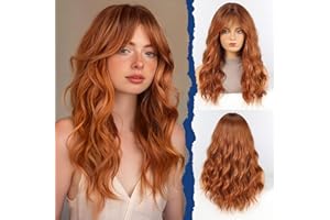 ‎HAIRCUBE HAIRCUBE Damen Perücke,Auburn Perücke Lange Lockige Mit Pony Für Frauen,Natürliche Synthetische Haare,22 Zoll, Geeignet Für Halloween/Partys/Alltägliches Tragen.(Auburn)