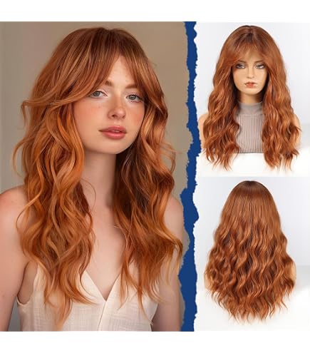 Sapphirewigs, Parrucca a fascia con onde corpo sintetica, parrucca lunga e mossa per donne, senza colla, capelli marroni dall'aspetto naturale, densità 150%, 66 cm