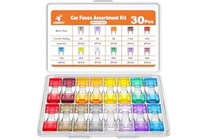 JOREST Zestaw mini bezpieczników samochodowych, mini bezpieczniki z ostrzami, wymienne do pojazdów (2A 3A 5A 7,5A 10A 15A 20A 25A 30A 35A 40A)