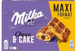 Milka Cake & Choc Bizcocho con Pepitas de Chocolate con Leche de los Alpes y Relleno de Chocolate, Formato Familiar 350g
