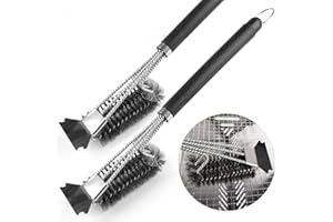 CAMUSBR 2 Packs Grill Brush with Scraper, BBQ Cleaner Brush Stainless Steel Bristles and Long Handle Safe Grill Accessories for Charcoal Electric Gas Grill Press All Grilling Grates (45 cm)