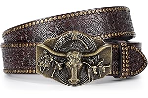 LEACOOLKEY Western Cowboy skórzany pasek dla mężczyzn i kobiet, kowbojka, western, kraj, męski pasek z klamrą, pasek do dżinsów, spodni