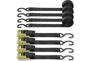 ‎OHUHU Spanngurte mit Ratsche 2 teilig zweiteilig, Ohuhu 4 Stück 680Kg 4,6m Ratschengurte Zurrgurte schwarz 25mm mit S-Haken aus Beschichtetem Metall, Zurrgurte Spanngurte Ratschengurte Ratschen Schloss