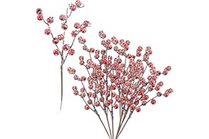 Ashuxxn 14 pezzi di bacche artificiali, rami di bacche artificiali, bacche rosse artificiali, bacche rosse di Natale, matrimoni, artigianato e decorazioni per la casa