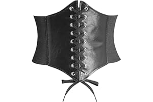 DTWAWA Black Corset Belts for Women, Wide Elastic Tied Leather Waspie Waist Belt for Girls Dresses