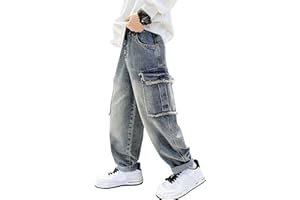 Rolanko Jeans Strappati in Vita Elasticizzata per Ragazzi, Pantaloni in Denim retrò con Design a Gamba Affusolata con Tasche per vestibilità per Bambini