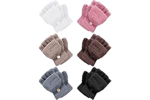 Geyoga 6 Pares Guantes Convertibles de Niños sin Dedos Mitones con Tapa Abatible de Punto de Invierno
