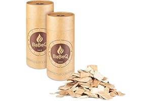 BABEQ - 1 kg Premium Räucherchips Hickory Natur-Holz schnelles & intensives Raucharoma - Smoker Räucher-Chips für Kohlegrill, Elektrogrill & Gasgrill - BBQ Smoking Holz-Chips Räucherspäne zum Grillen