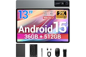 BEYNIVAN Tablet13 Pollici Android 15 tablet con 4G LTE/5G WiFi,36GB RAM+512GB ROM+1TB Espansione,2960x1848 FHD+, Gemini AI,11580mAh,13MP+8MP,BT 5.0/GPS/Split-Screen/Face ID/Tab con Tastiera,Grigio