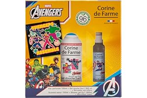 Corine de Farme - Coffret Avengers : Eau Parfumée 150ml + Gel Douche 2en1 300ml + Serviette Microfibre - Parfum Boisé, Ingrédients Naturels, Peaux Sensibles