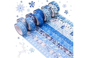 JODSEN 10 Rouleaux Ruban Adhésif Washi de Noël Masquage Bleu Multi-Motifs Ruban Adhésif Décoratif Japonais Autocollant de Papier Vacances Noël ruban adhésif pour Scrapbooking Artisanat Ruban Emballage Cadeau