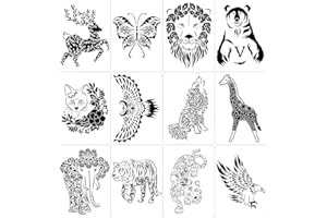 LA LLARETA 12 Pieces Templates Animal Stencils, A4 Format Stencil Painting, Large Animal Drawing Stencils, Creative Stencils, Reusable Stencils, for Painting on Wood Fabric Foile Wall DIY Art Projects