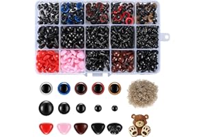 Kigniote 760 piècesYeux Colorés et Nez en Plastique, Yeux de Sécurité Yeux de Poupée avec Rondelle pour la Fabrication d'ours en Peluche pour Animaux en Peluche Amigurumi Crafts (Ø 5~12mm)