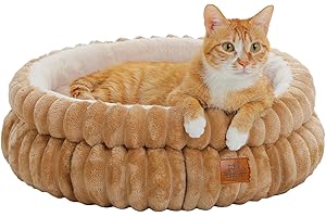 PAWZ Road Katzenbett waschbar, Hundebett kleine Hunde, Rundes, Flauschiges Katzenkissen, Katzenschlafplatz-Bettchen, Katzenkorb, Braun, 61x61x23cm