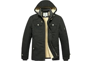 WenVen Cappotto Militare Invernale Caldo Parka con Cappuccio Staccabile Antivento Giacca Media Lunga in Pile Giubbotto da Lavoro Classico Uomo