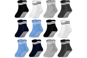 GRPSKCOS Baby Toddler Non Slip Socks 12 Pairs Toddler Grip Socks Newborn Sock with Grip Anti Slip Crew Sock for 0-7 Years Boys Girls