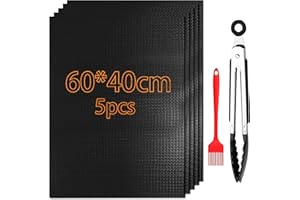 VLECEXS Tapis Barbecue Set, Tapis de Cuisson pour Four Réutilisables, BBQ Mat Antiadhésif, Non Stick Four en Téflon Tapis de Cuisson, Nettoyage Facile et Anti-adhérent, pour Barbecue au Charbon de Bois