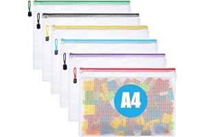 SUPMAKER A4 Plastic Zip Wallets - 6PCS Zip Lock Bags Plastic Document Folders Mesh Zipper File Bags Waterproof Travel Storage Pouch for School Office Supplies (Multi, A4)