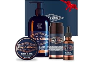 King C Gillette Kompletny Zestaw Prezentowy Do Pielęgnacji Brody Mężczyzny, Detergent, Balsam, Olej i Krem Nawilżający Do Brody I Twarzy, Niebieski, Pomysł Na Prezent