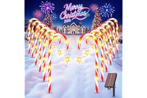 GEARLITE Weihnachtsbeleuchtung Außen Solar 10 Stück, 102 LED Zuckerstangen Weihnachtsbaum Gartenstecker Deko Weihnachten Outdoor mit USB Laden, 10 Modi Beleuchtete Weihnachtsdeko Draußen (SZC002)