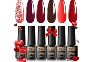 ROSALIND Esmaltes Semipermanentes para Uñas, 6 Colores Mini Pintauñas Semipermanentes Rojo Marrón，Pintauñas Semipermanentes UV Led