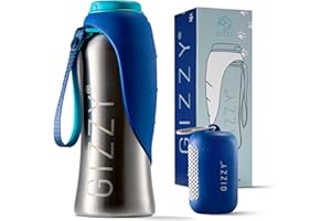 GIZZY® Trinkflasche Hunde für unterwegs - auslaufsicher & robust aus Edelstahl, in 2 Größen inkl. weichem Hundehandtuch | Trinkflasche Hund I Hundetrinkflasche für unterwegs für alle Hunde