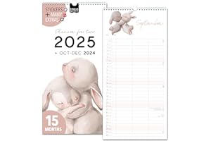 SPIELEFABRIK Couple planner 2025 3 columns LOVE & FRIENDSHIP planner for two 2025 and Oct-Dec 2024, partner calendar 16x32,5cm, calendar for couples 2025, wall planner 2 persons cute animal illustrations (2025)