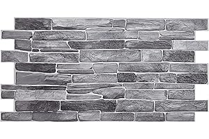 MYDEKOR 3D Wall Panels for Living Room Kitchen Decorative Tiles PVC Plastic Cladding Grey Slate Stone Effect (6 PCS / 2.76M2)