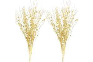 MACTING 12PCS Artificial Glitter Berry Stem Ornaments, 17Inch Christmas Artificial Berry Twig Glitter Sticks Decorative Glitter Sticks for Christmas Tree Wreath (Gold)