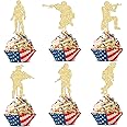 Gyufise 24Pcs Military Soldier Cupcake Toppers Glitter Military Theme Cupcake Picks for Navy Army Special Forces Veteran's Day Men Boys Birthday Party Cake Decorations Supplies Gold