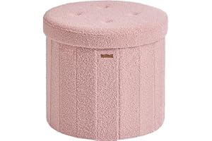 SONGMICS Mazie Colección - Banco Redondo, Taburete Reposapiés Plegable con Tapa Extraíble, Montaje Fácil, Puff de Peluche para Dormitorio, Sala de Estar, Entrada, Rosa Jalea LSF606R01