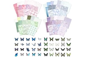 IFUDE Scrapbook Paper Set, 60 Sheets Scrapbook Paper Textured Mesh Fabricpaper with 80 Pcs Butterfly Stickers for Card Making Journaling Scrapbooking Supplies