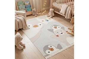 RUGURA Alfombra Infantil Habitación Niña Niño Dormitorio Animales Ositos Nubes Estrellas Arcoiris 160x230cm Gris Beige